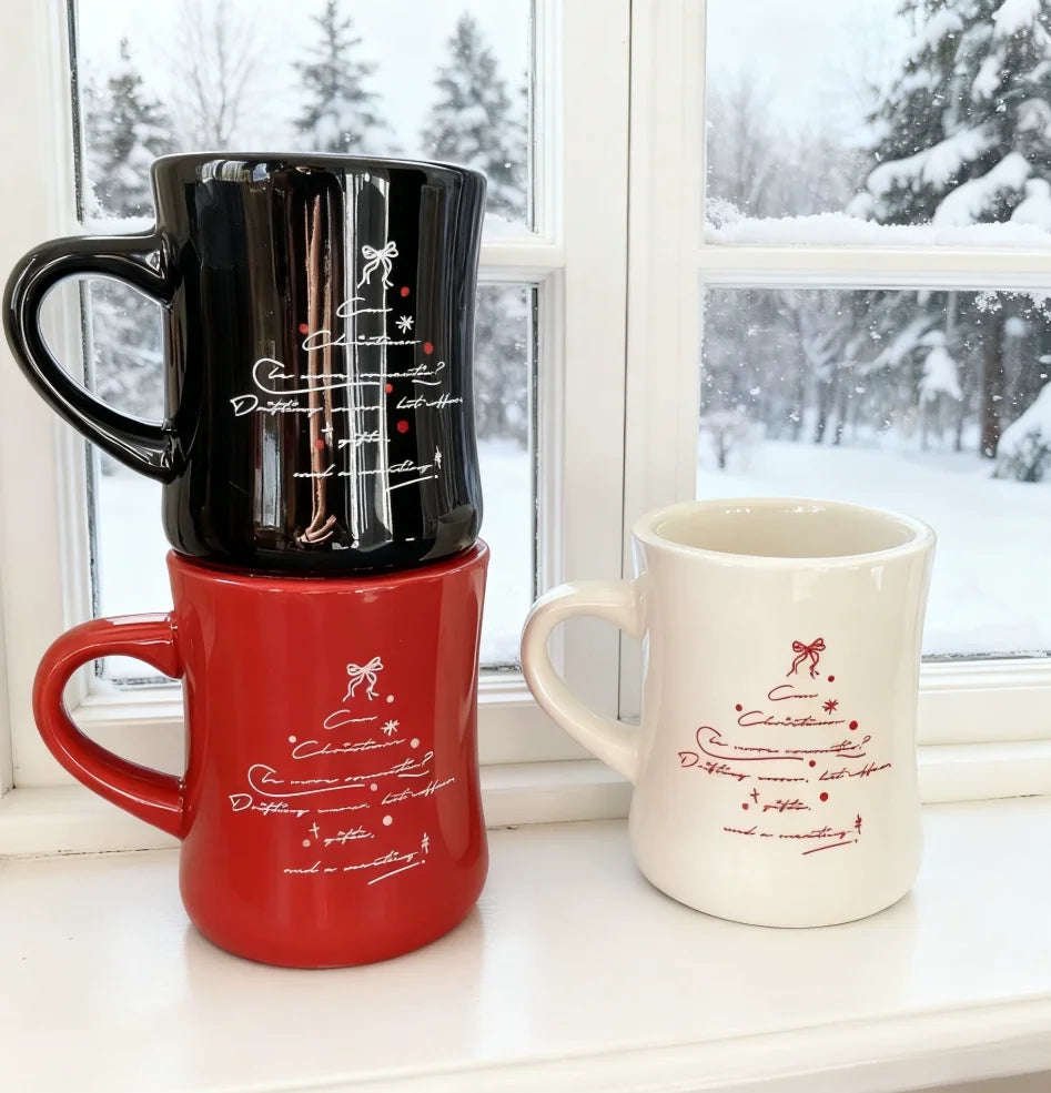 Custom Waist-Contoured Porcelain Mug in Red White Black & Cream | Eco-Friendly BPA Free Logo Customizable Gift Cup