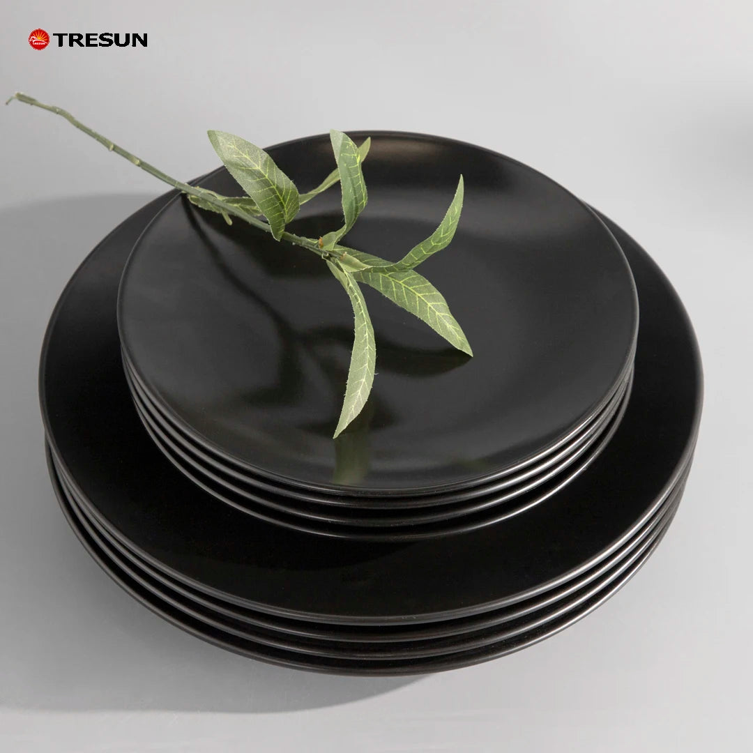 A Grade Round Black Classic Black Stoneware Dinner Set Modern Ceramic Tableware Dinnerware Sets for Wholesale for Family