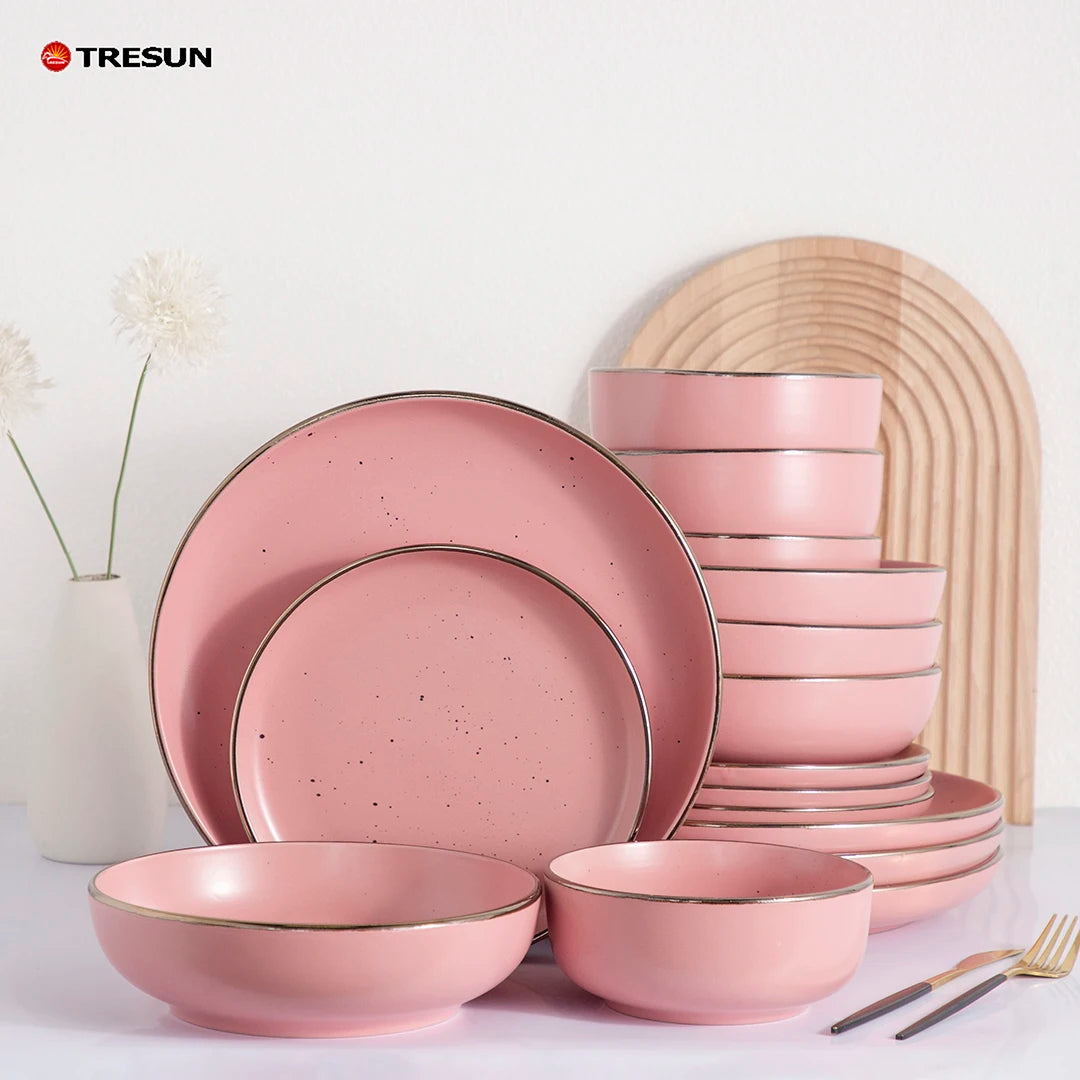 Luxury 16 pcs Ceramic Factory Directly Supply Restaurant Pind Catering Stoneware Ceramic Tableware Dinnerware Set