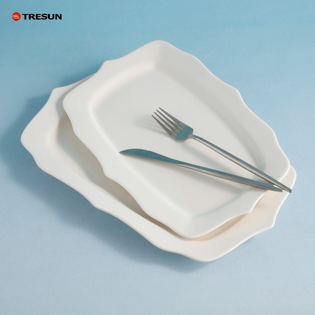 Customized Wholesale Irregular Shape Bone Porcelain Tableware Plain White Luxury Dining Plate Hospitality Plates with Bowl