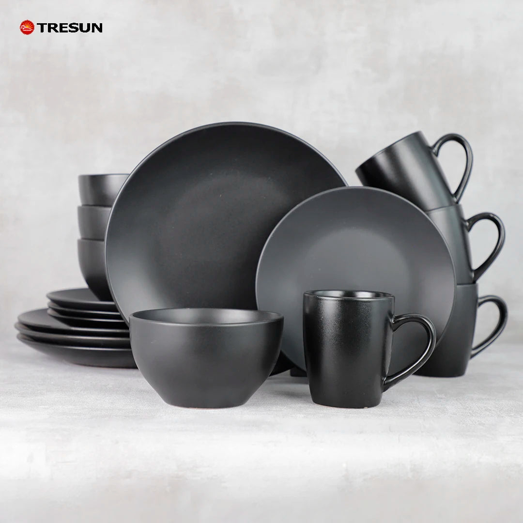 TRESUN 16-Piece Stoneware Classic Wedding Dinnerware Set Dishwasher & Microwave Safe Matte Beige Plates and Mug