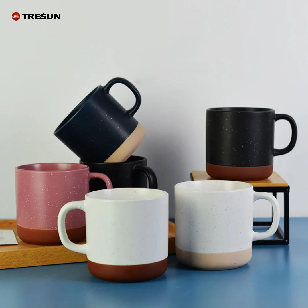 Wholesale Custom Print Logo Speckled Ceramic Mug Two-Tone Coffee Cup with Gift Box Promotional Gift for Business Office Home