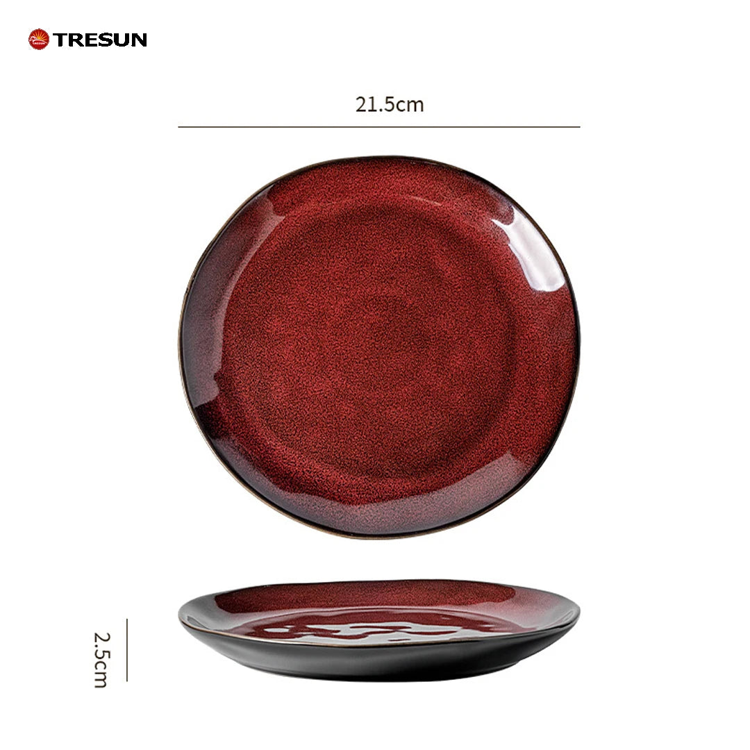 Retro-style Kiln-baked Glazed Ceramic Dinner Plates for Restaurants Steak Pasta Culinary Plates Household Dish Plates