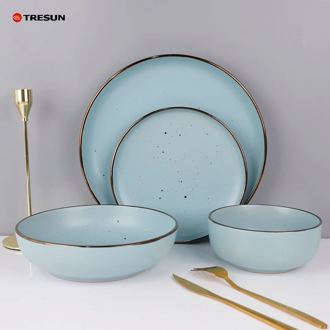 16 Pcs Premium Chinaware Set Ceramic Dinner Sets Matte Raw Edge Speckled Dinnerware Sets