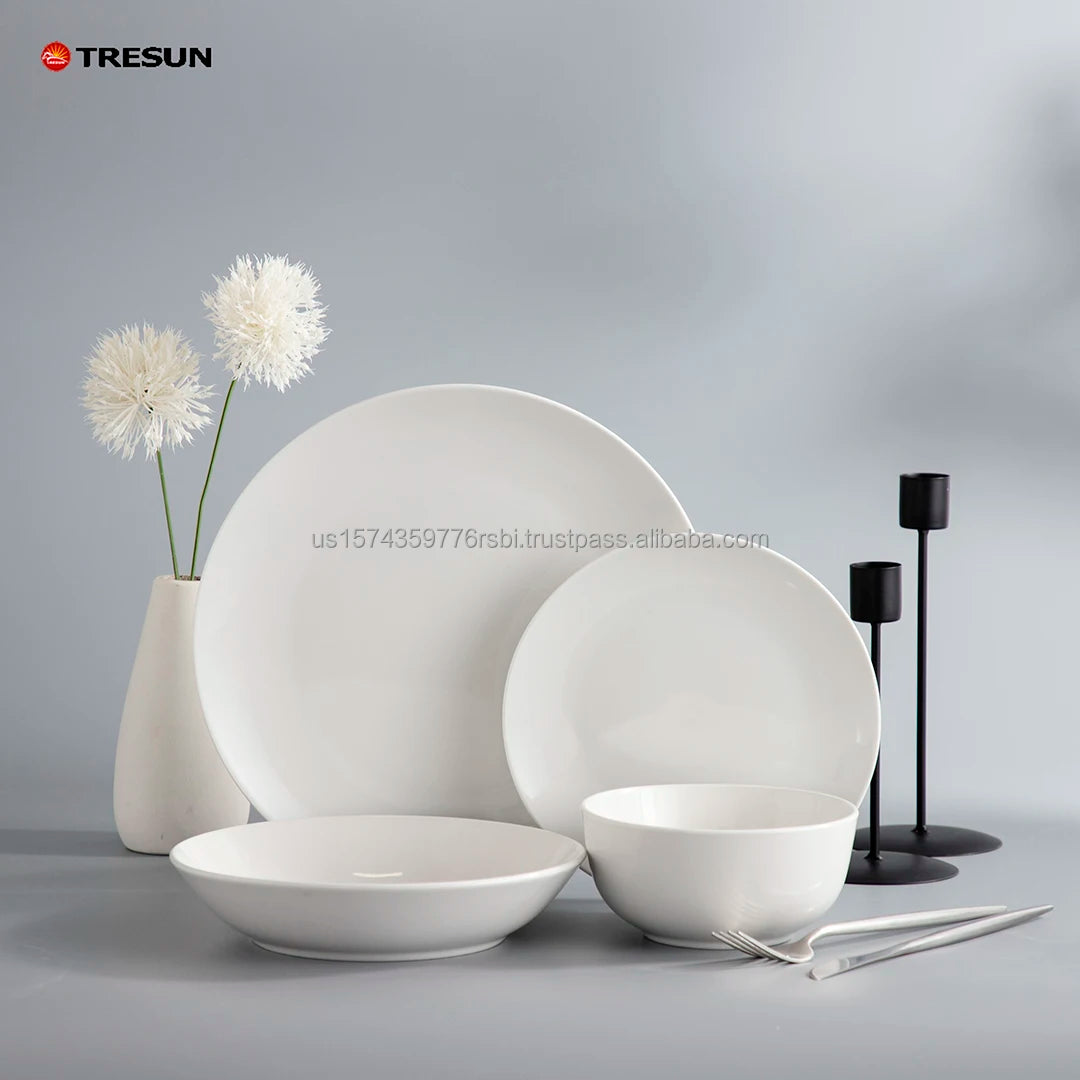 16-Piece Factory Wholesale Ceramic Euro Dinnerware Set Classic White Plate & Bowl Cup Kit Dishwasher Safe Scratch Fade Resistant