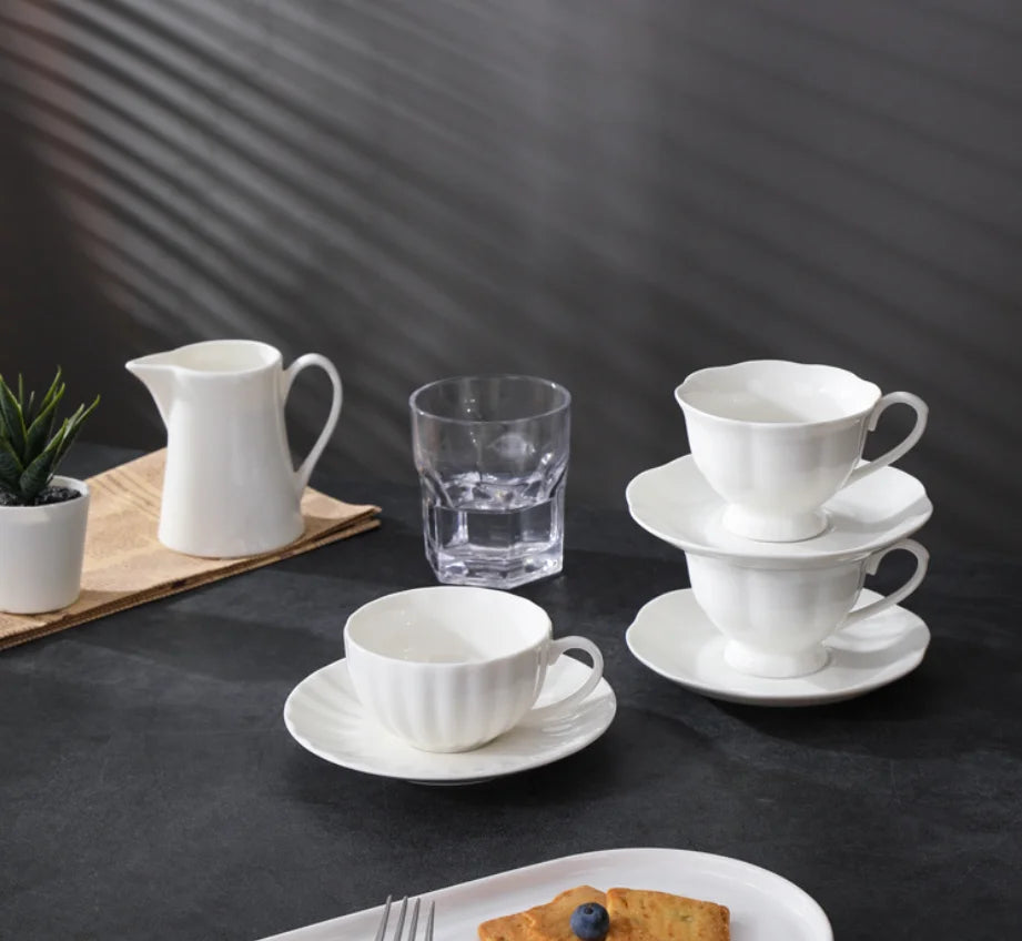 White Porcelain Hotel Custom Cup And Saucer Set Tea Coffee Cup For Restaurant Wedding Wholesale