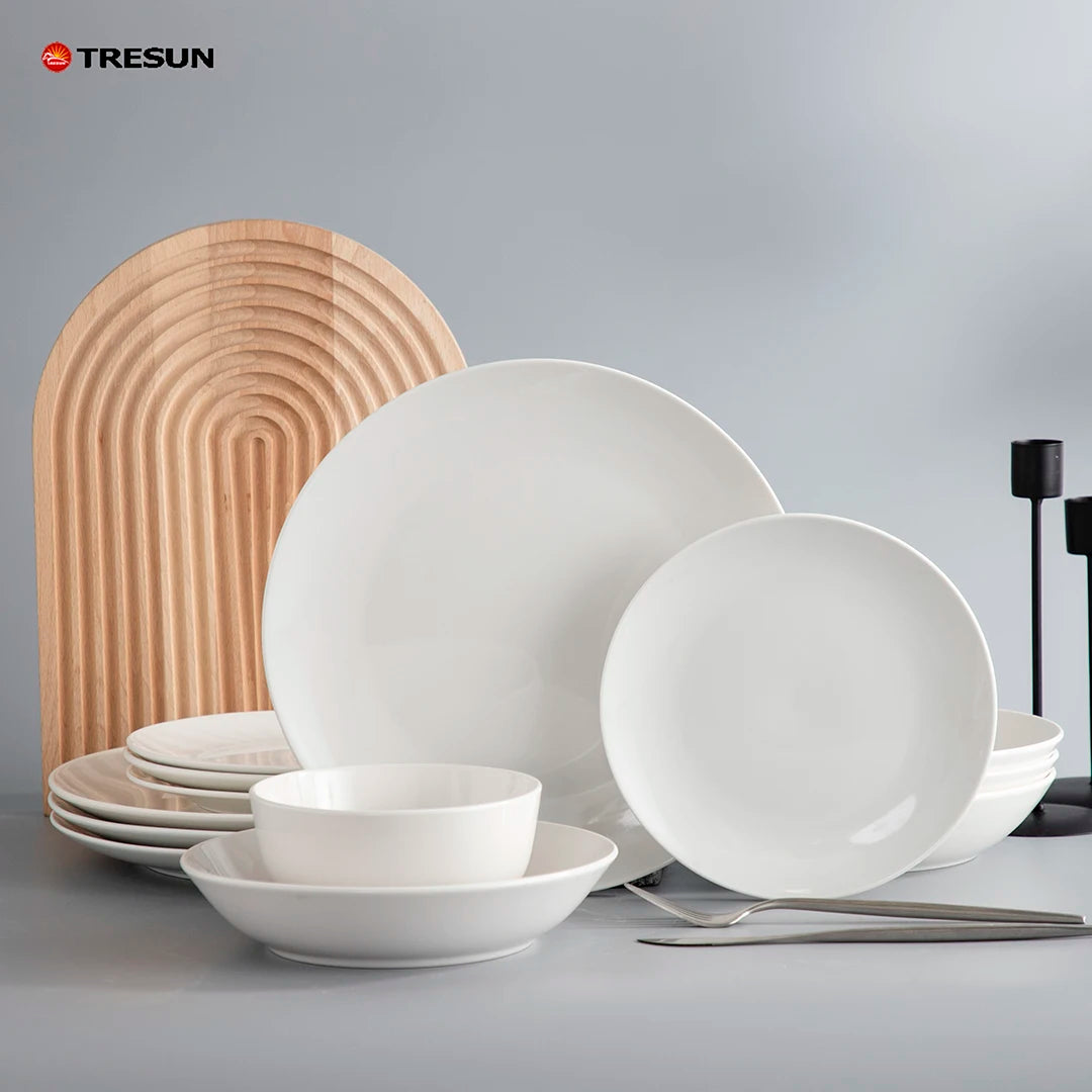 Round Shape White Ceramic Dinner Plates Sets Dinnerware Porcelain Wedding Dishes Plates