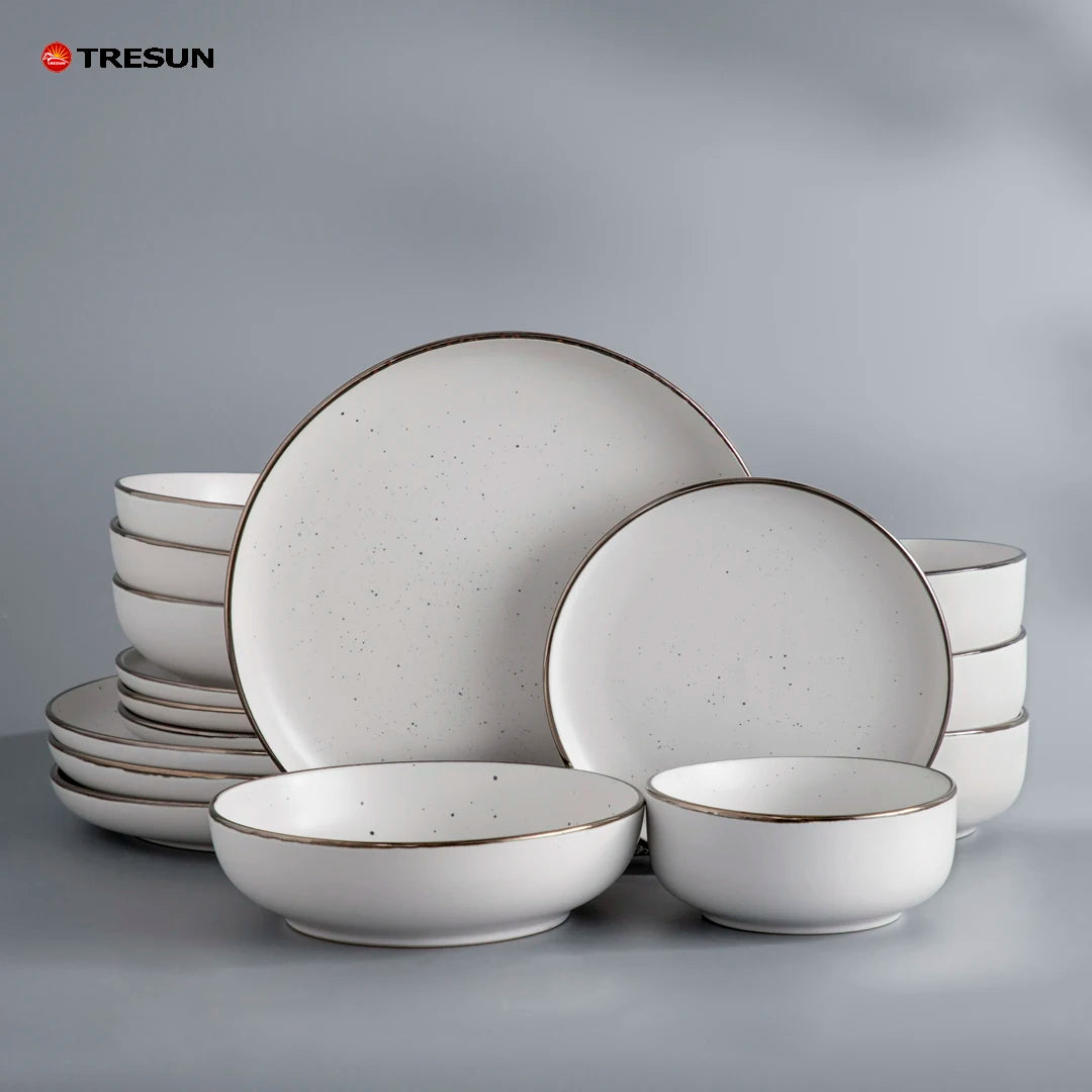 16 Pcs Premium Chinaware Set Ceramic Dinner Sets Matte Raw Edge Speckled Dinnerware Sets