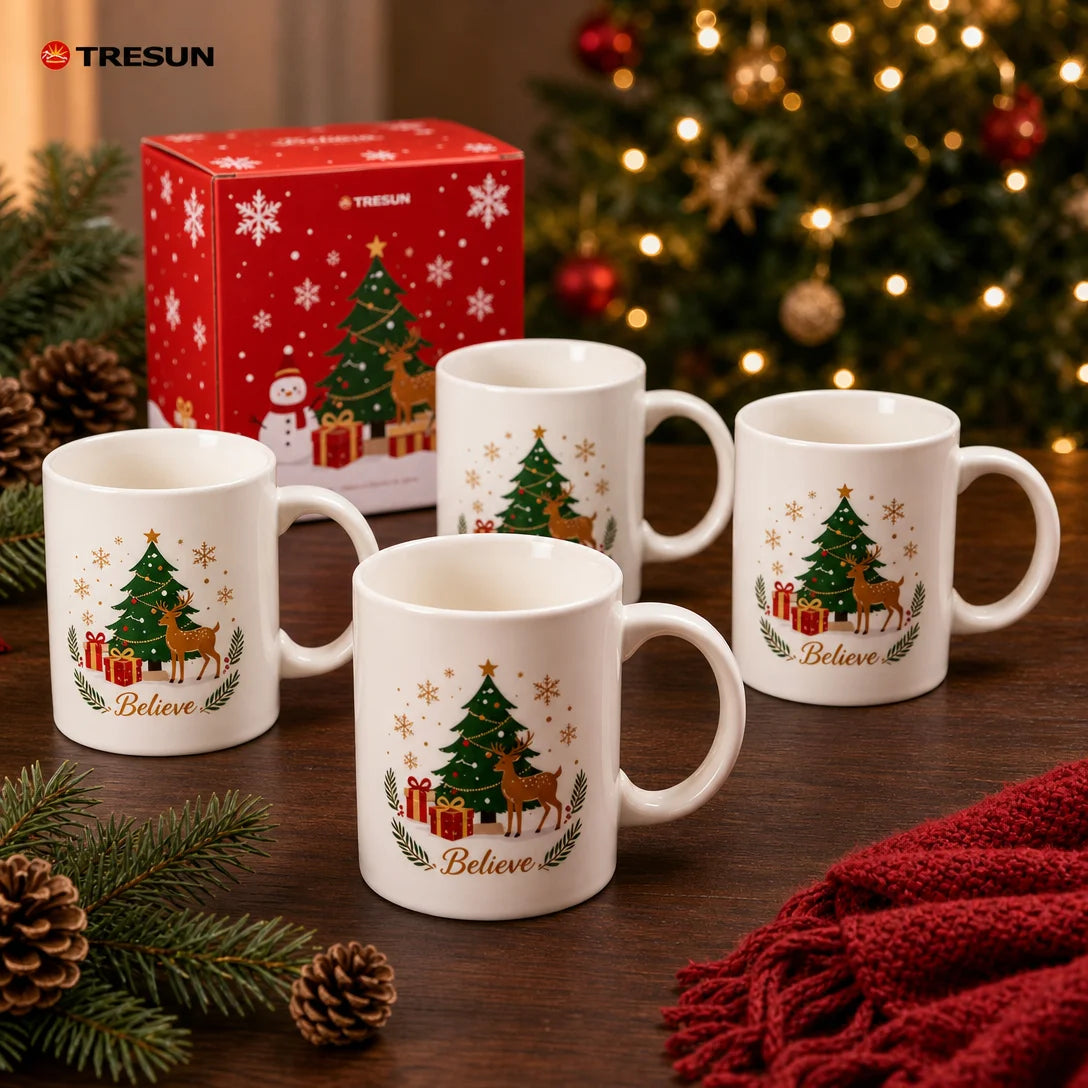 Gift Box Cute Porcelain White Custom Christmas Ceramic Mug Reindeer Coffee Cup Holiday Gift Wholesale Cheap Price