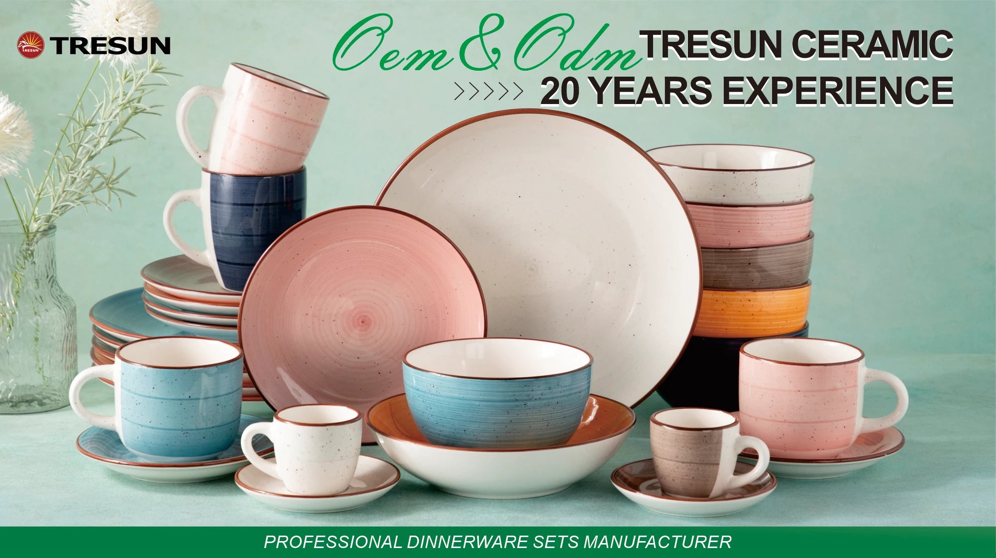 TRESUN Chinaware Golden Rim Trim Luxury 20-piece Classic Hotel Restaurant Sample Free Embossed Porcelain Dinnerware Set