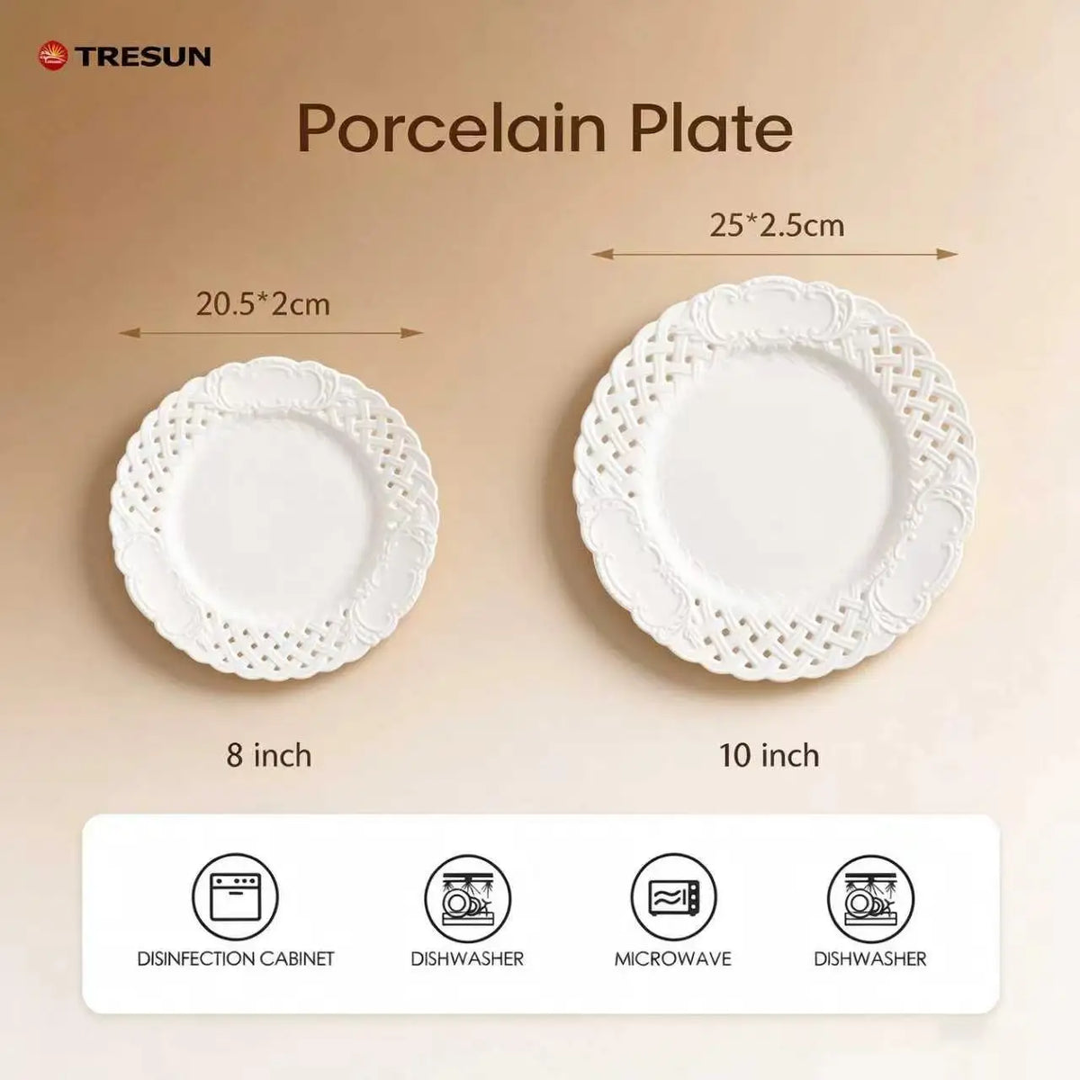 French Retro White Porcelain Hollow Lace Plates Embossed Ceramic Dessert Salad Plates for Home Afternoon Tea Decor