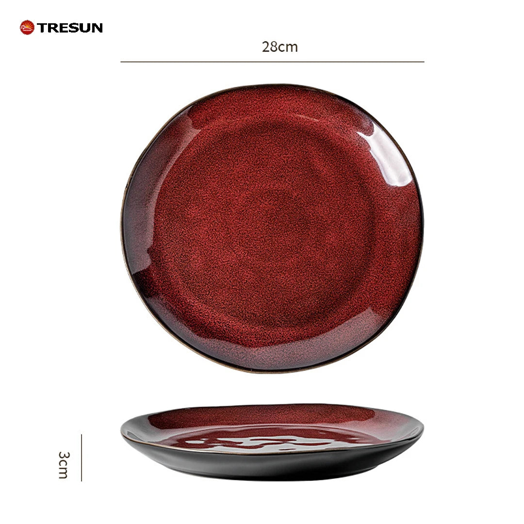 Retro-style Kiln-baked Glazed Ceramic Dinner Plates for Restaurants Steak Pasta Culinary Plates Household Dish Plates
