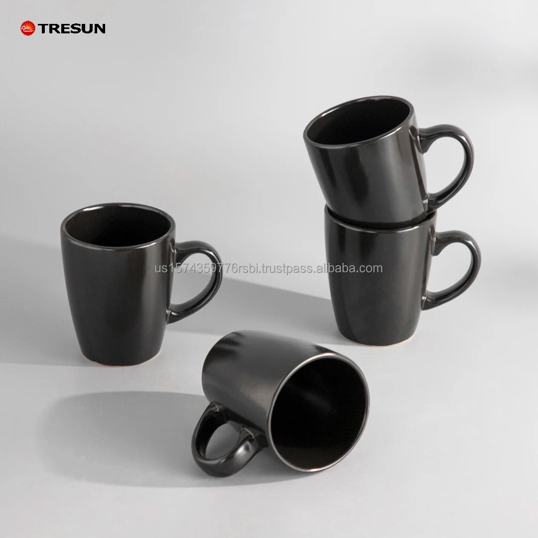 Stoneware Classic Round Dinnerware Set Black 16-Piece Kitchen Service Dishwasher Safe