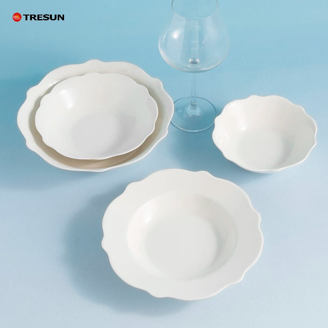 wholesale custom logo design fine porcelain new bone china irregular shape hotel restaurant wedding plates & dishes