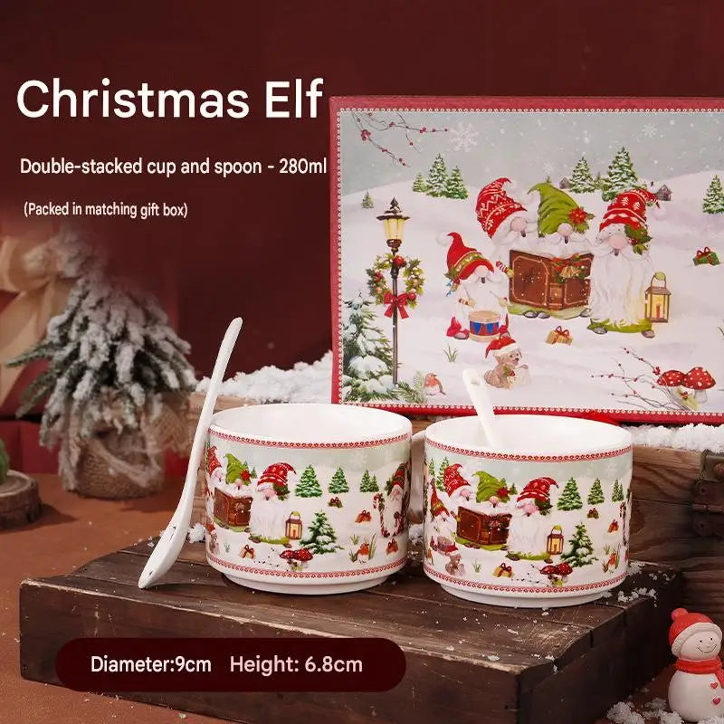 This Christmas Elf Bone China Mug Set Is Perfect for Holiday Use Dishwasher/microwave Safe Leak-proof Making Wonderful Gift.