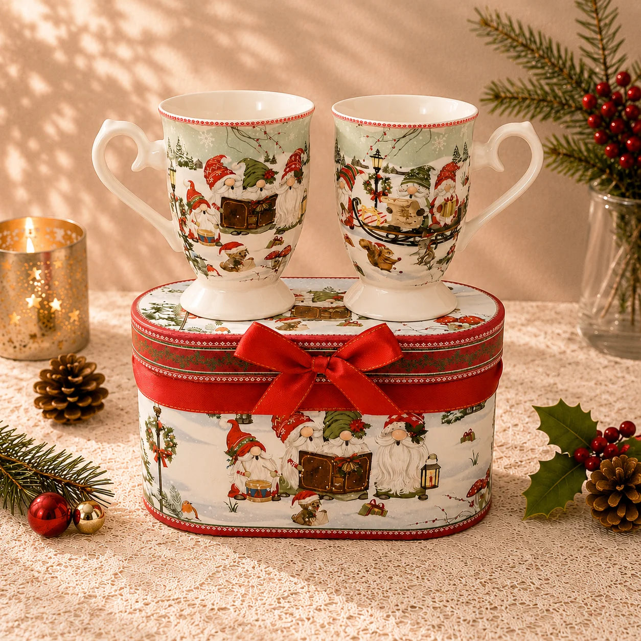 Creative Coffee Ceramic Cups with Handle Christmas Ceramic Cup Mug Set Cartoon Christmas Elf Design Porcelain Mug