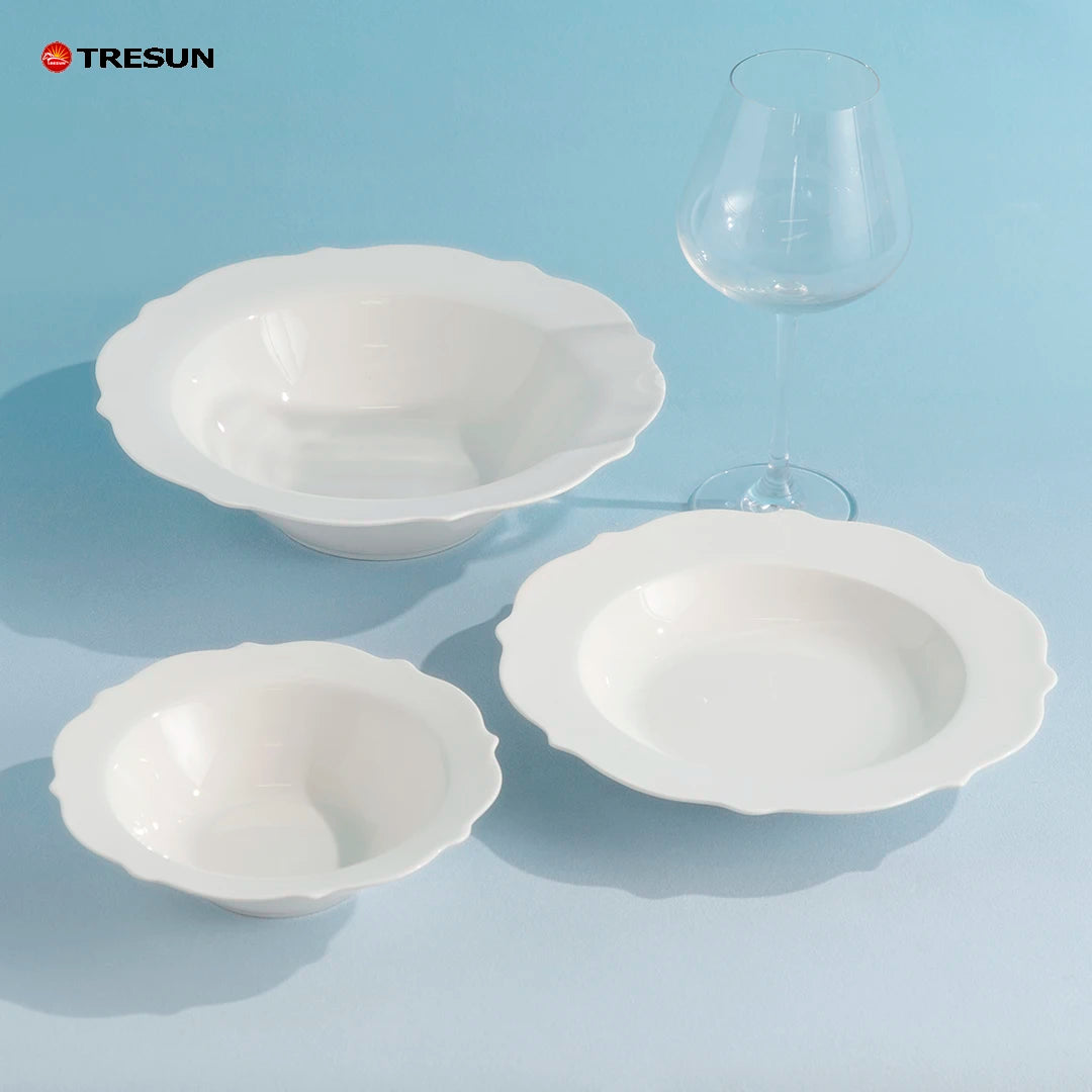 Customized Wholesale Irregular Shape Bone Porcelain Tableware Plain White Luxury Dining Plate Hospitality Plates with Bowl
