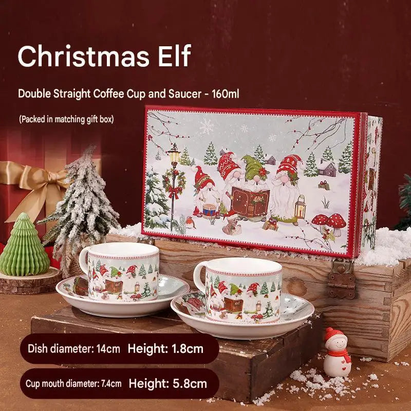 This Christmas Elf Bone China Mug Set Is Perfect for Holiday Use Dishwasher/microwave Safe Leak-proof Making Wonderful Gift.