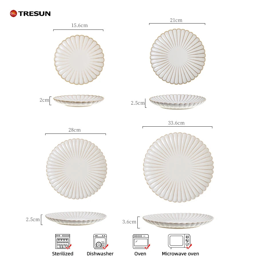 Nordic Style Ceramic Shallow Plate Shape Microwave Safe Dishwasher Safe Durable Household Western Food Steak Plate for Hotels