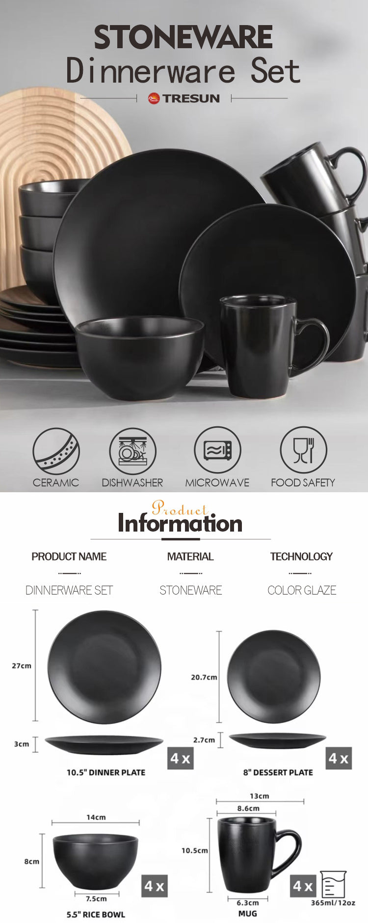 Tresun® 16-Piece Stoneware Dinnerware Set | Service for 4