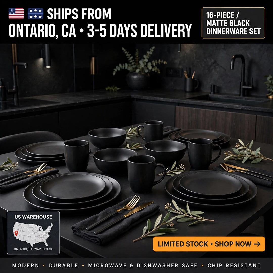 Tresun® 16-Piece Matte Black Stoneware Set - Service for 4 | USA Warehouse