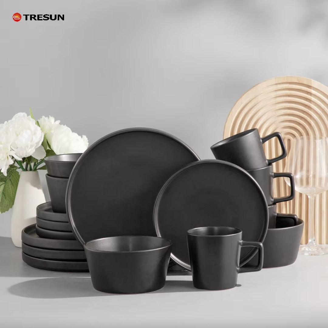 Tresun® 16-Piece Matte Black Stoneware Dinnerware Set | Service for 4
