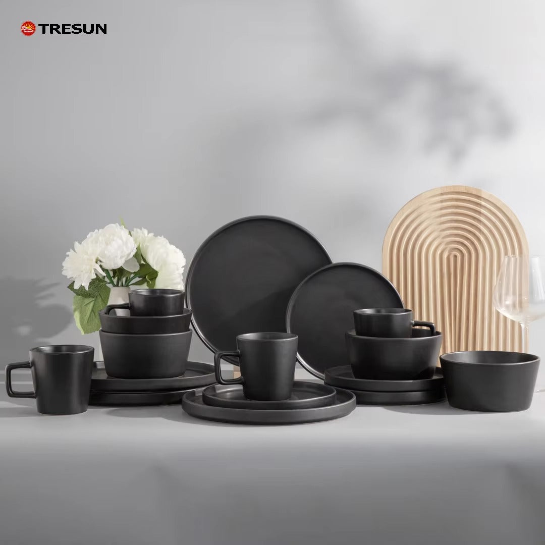 Tresun® 16-Piece Matte Black Stoneware Dinnerware Set | Service for 4