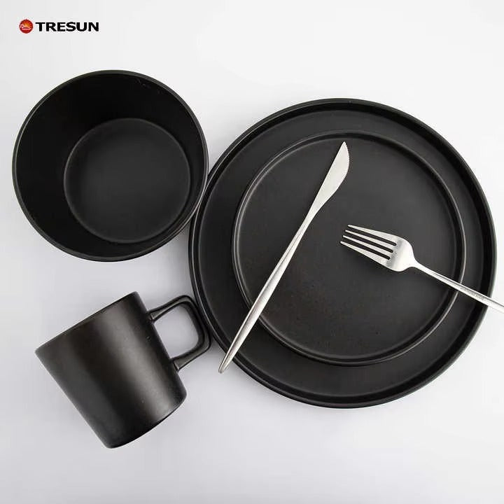 Tresun® 16-Piece Matte Black Stoneware Dinnerware Set | Service for 4