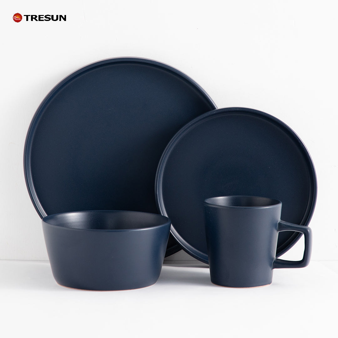 Tresun® 16-Piece Matte Blue Stoneware Dinnerware Set | Service for 4