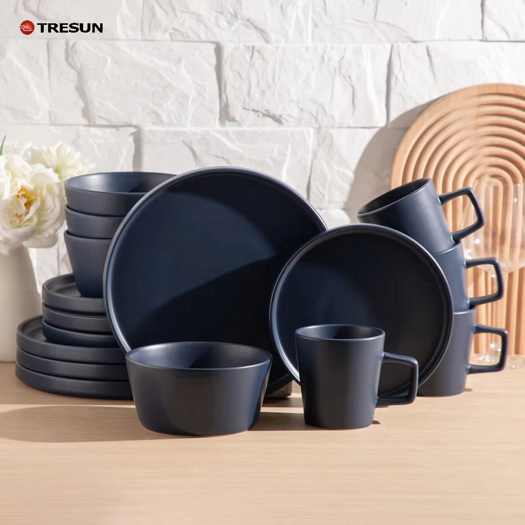 Tresun® 16-Piece Matte Blue Stoneware Dinnerware Set | Service for 4