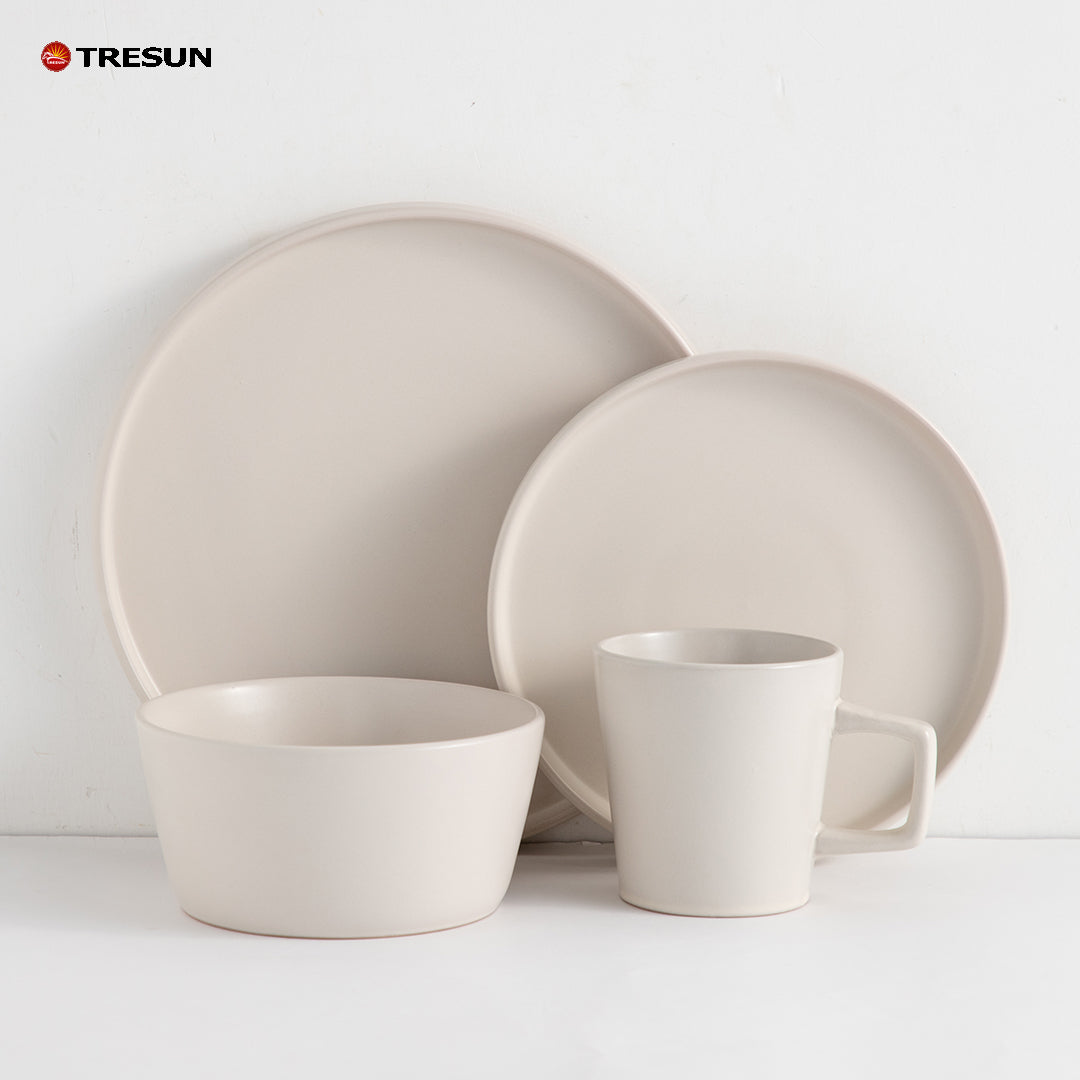Tresun®16 Pcs Matte beige Serving Stoneware Dinnerware Set | Service for 4
