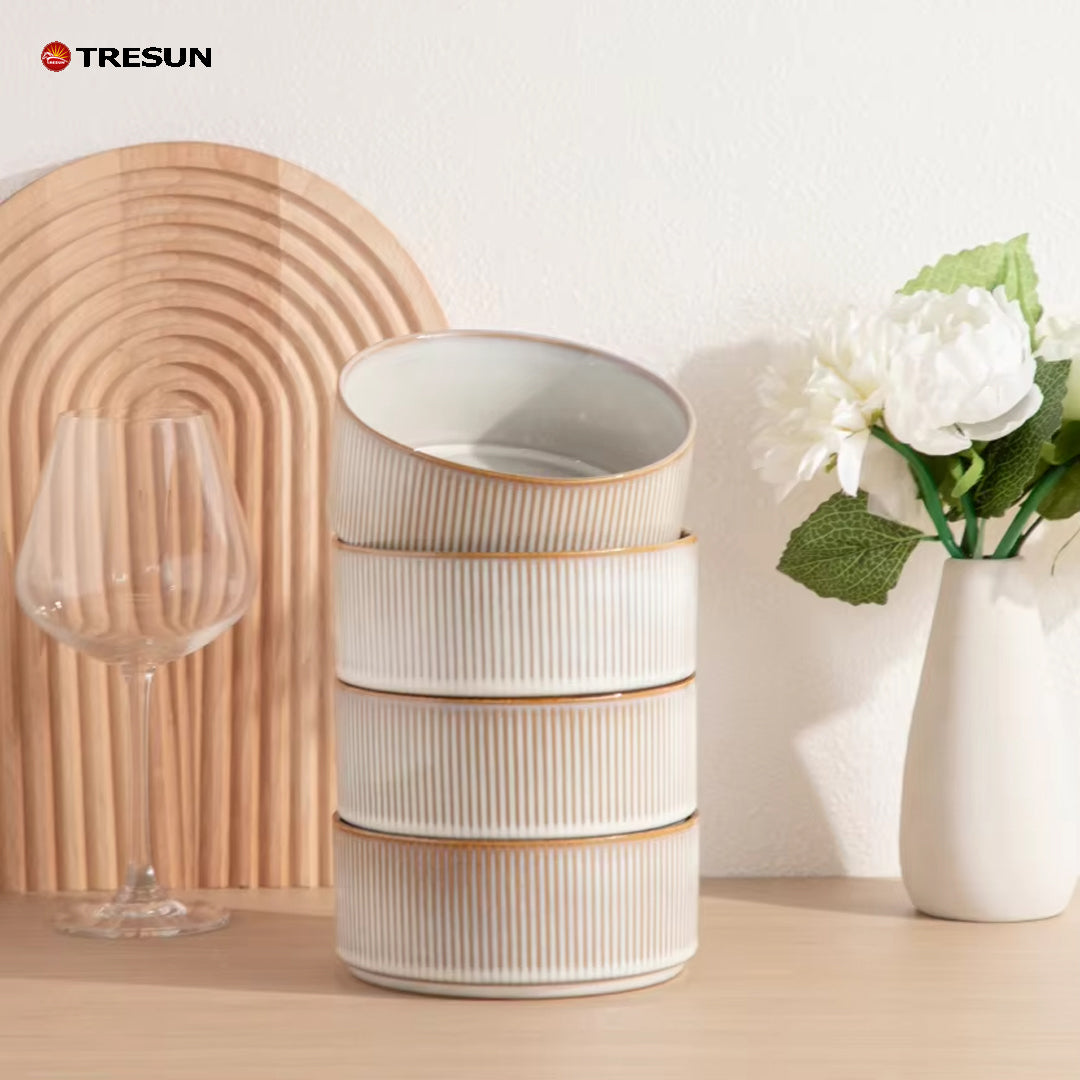 Tresun®16 Pieces White Embossed Stoneware dinnerware set | Service for 4