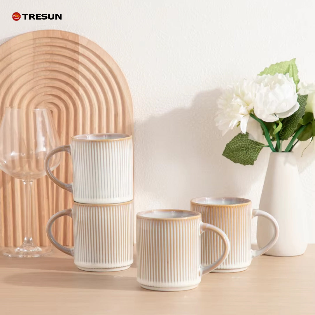 Tresun®16 Pieces White Embossed Stoneware dinnerware set | Service for 4