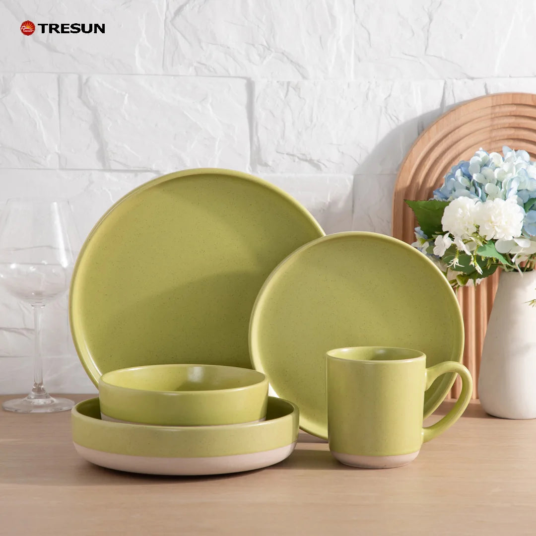 Pink Handmade Glaze Ceramic Dinnerware Set Two Tone Stoneware Plates Bowls Mugs for Home Restaurant Wholesale