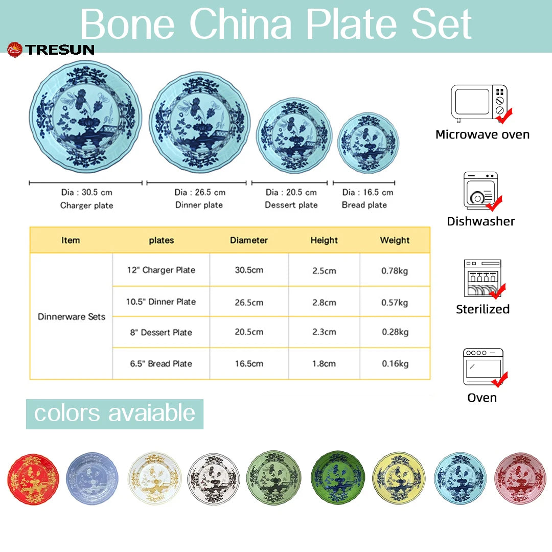 Elegant Floral Bone China Tableware Scalloped Edge Taupe Bone China Plates for Weddings & Events