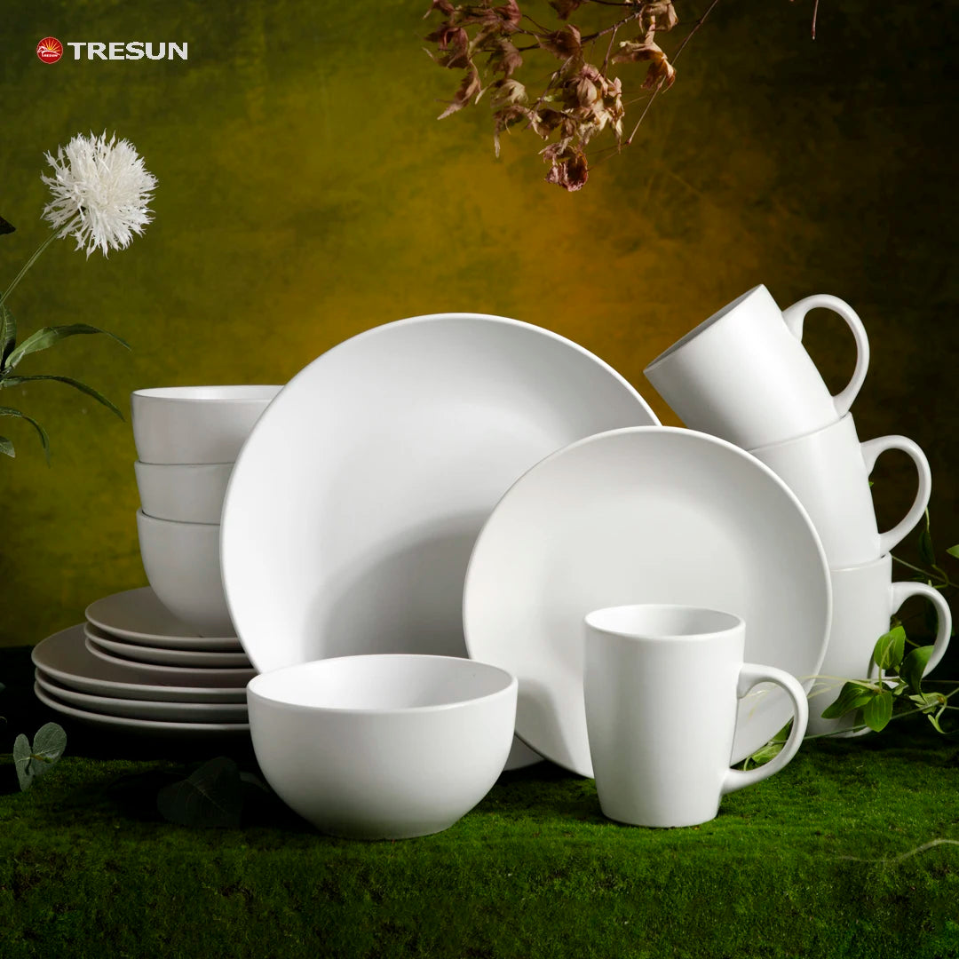 Nodic Color Glazed Round Stoneware Classic Luxury Dinnerware Sets 16 Pcs Dishwasher & Microwave Safe