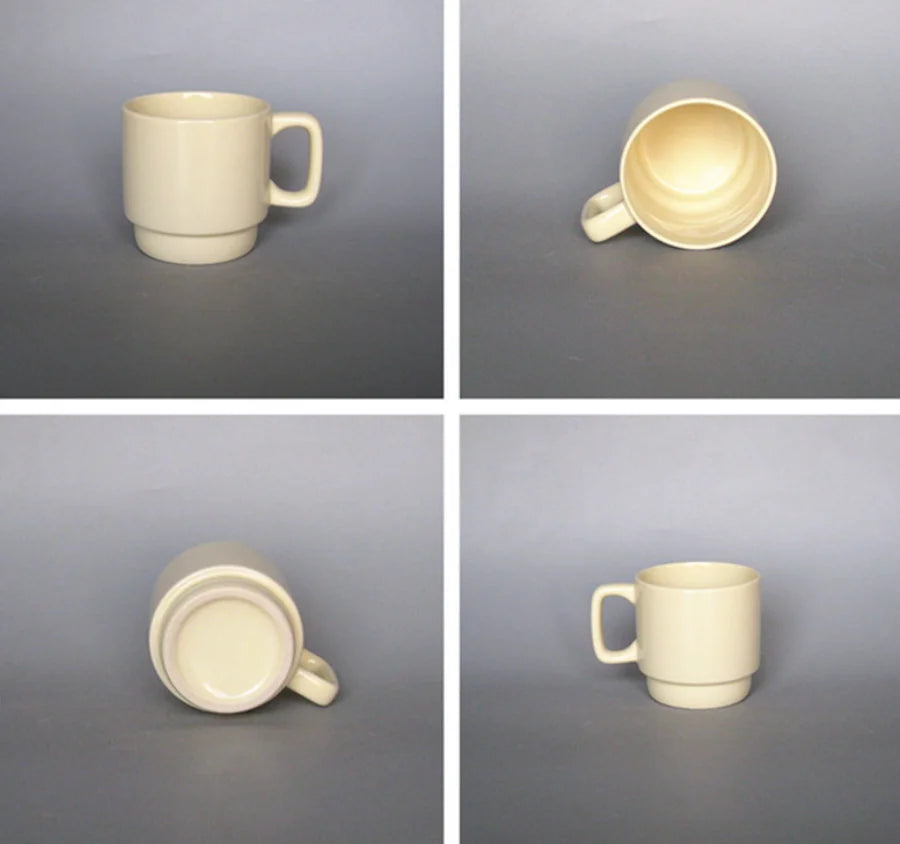 Cream Beige Stackable Ceramic Mug, Minimalist Straight Body Coffee Tea Cup, Custom Logo, Bulk Wholesale for Supermarket Holiday