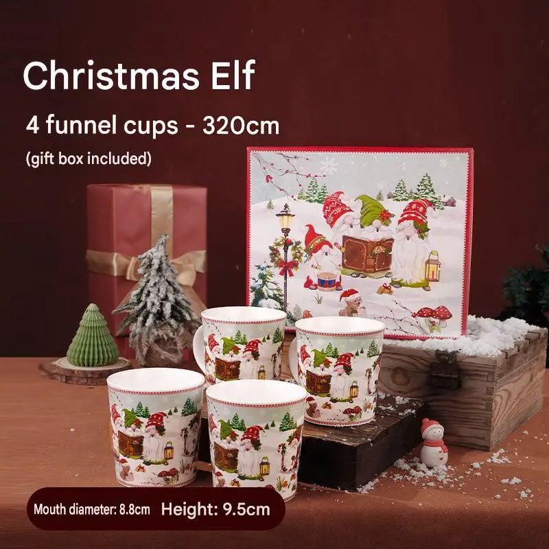 This Christmas Elf Bone China Mug Set Is Perfect for Holiday Use Dishwasher/microwave Safe Leak-proof Making Wonderful Gift.