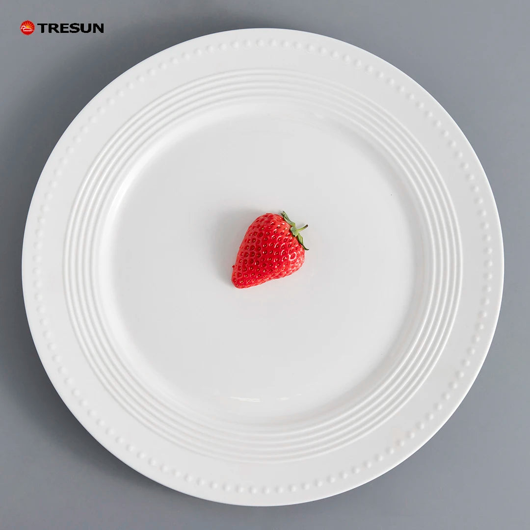 Simple Relief Western Plate Dish Set Pure White Underglaze Color Plate for Wedding