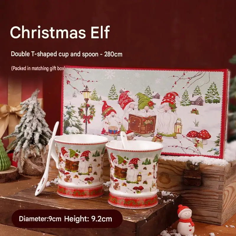 This Christmas Elf Bone China Mug Set Is Perfect for Holiday Use Dishwasher/microwave Safe Leak-proof Making Wonderful Gift.