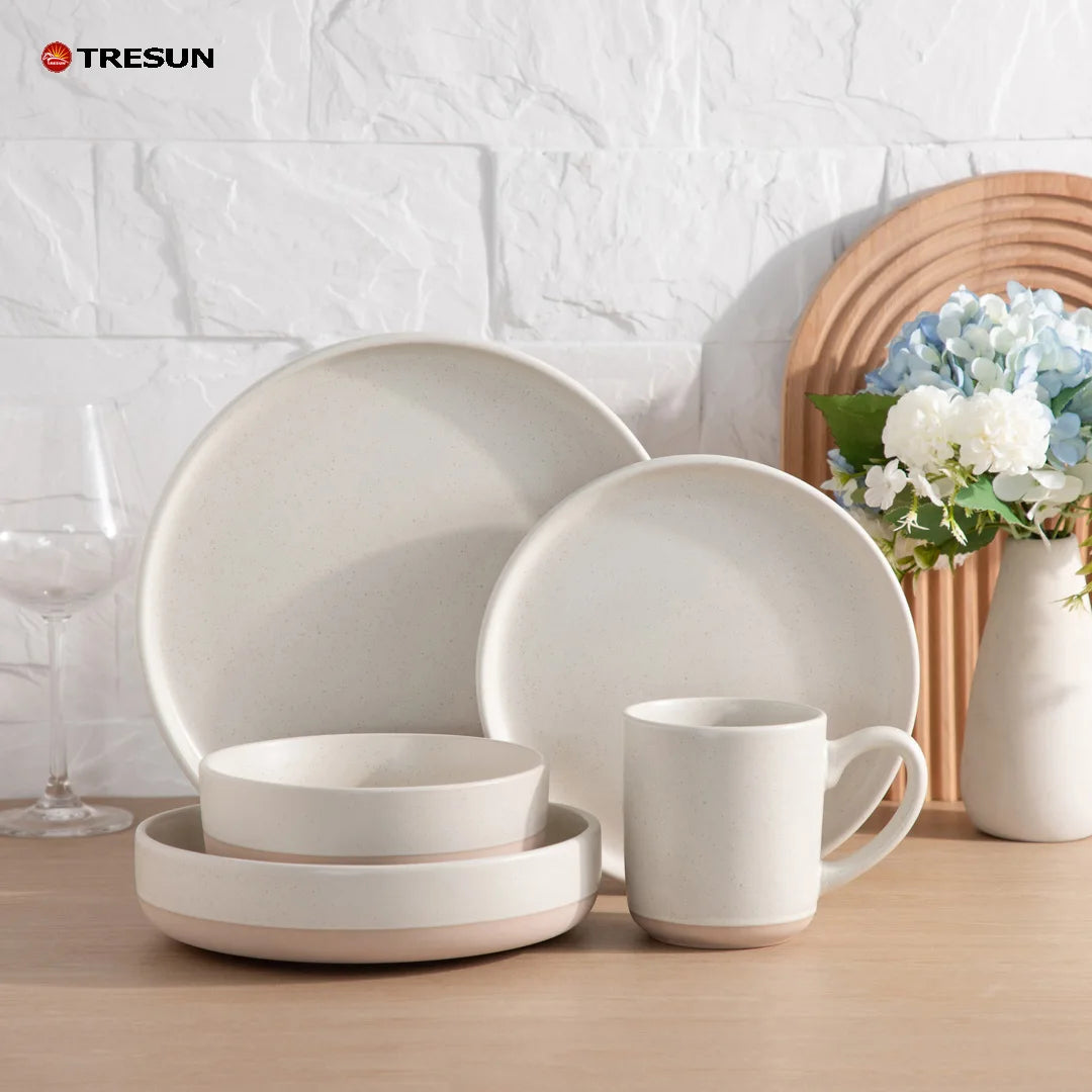 Pink Handmade Glaze Ceramic Dinnerware Set Two Tone Stoneware Plates Bowls Mugs for Home Restaurant Wholesale