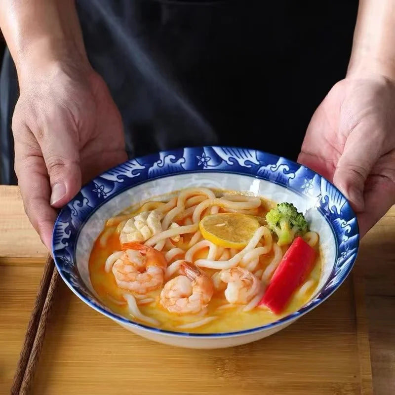 7 Inch Porcelain Enameled Classic Eco-Friendly Disposable Bucket Bowl for Home Restaurant Business Gift Use for Noodles Soup