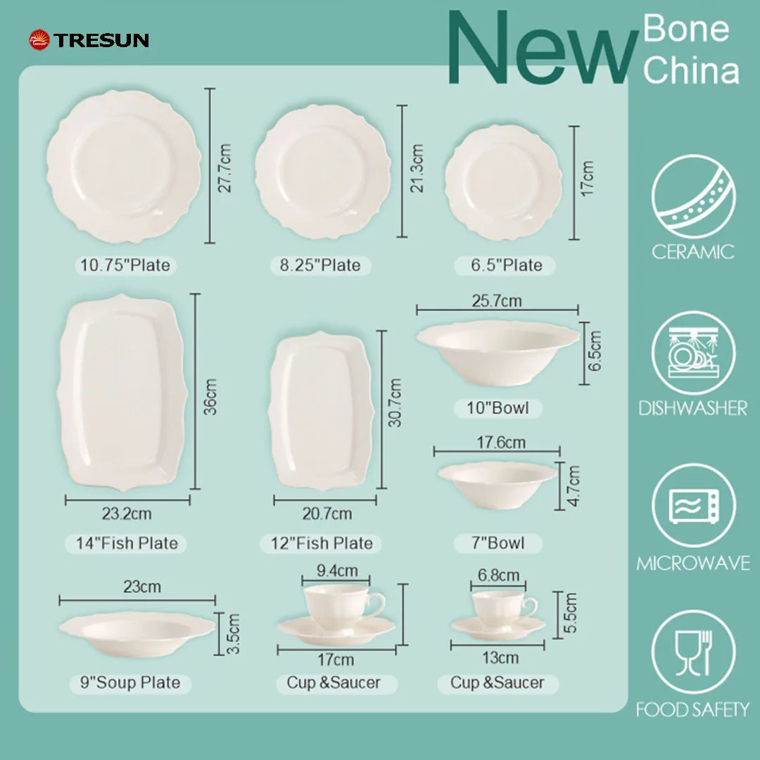 Customized Wholesale Irregular Shape Bone Porcelain Tableware Plain White Luxury Dining Plate Hospitality Plates with Bowl