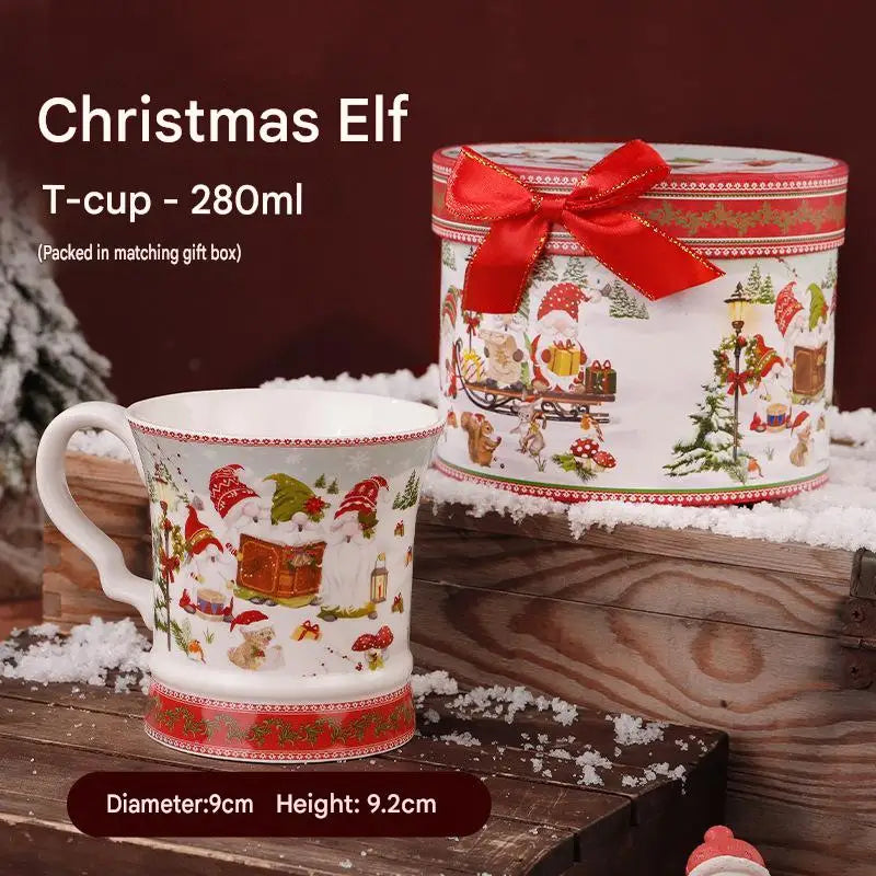 This Christmas Elf Bone China Mug Set Is Perfect for Holiday Use Dishwasher/microwave Safe Leak-proof Making Wonderful Gift.