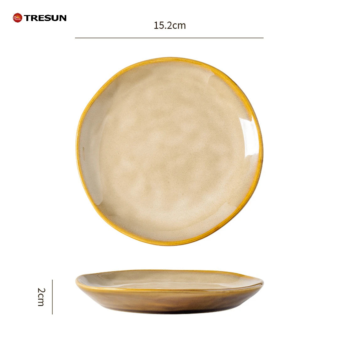 Retro-style Kiln-baked Glazed Ceramic Dinner Plates for Restaurants Steak Pasta  Culinary Plates Household Dish Plates