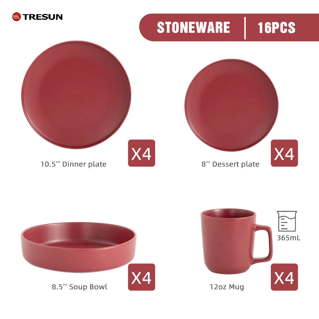 Luxury Sample Available Vajillas 16-Piece Classic Beige Matte Ceramic Dinnerware Set for 4 with Mug Dishwasher & Microwave Safe