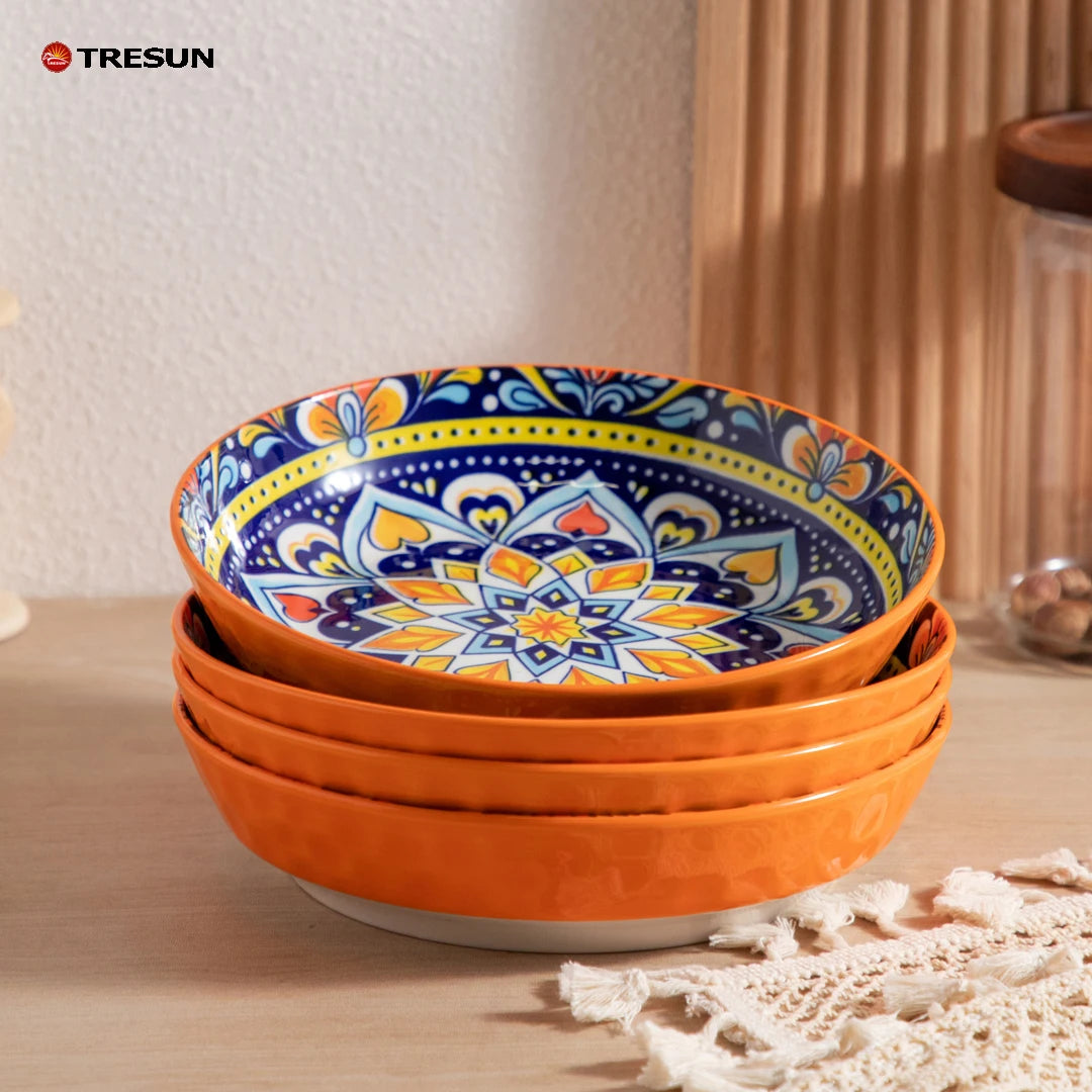 TRESUN Bohemian Ceramic Dinnerware Set Orange Color Porcelain Tableware Set for Restaurant & Home