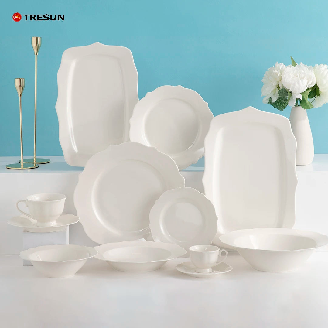 Customized Wholesale Irregular Shape Bone Porcelain Tableware Plain White Luxury Dining Plate Hospitality Plates with Bowl