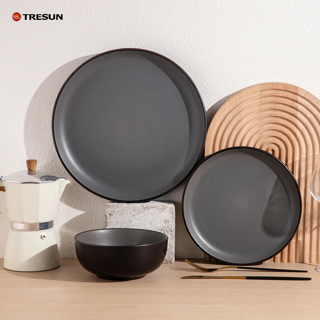 wholesale price c grade big sale brown black rustic western complete set ceramic tableware dinner dinnerware set for restaurant