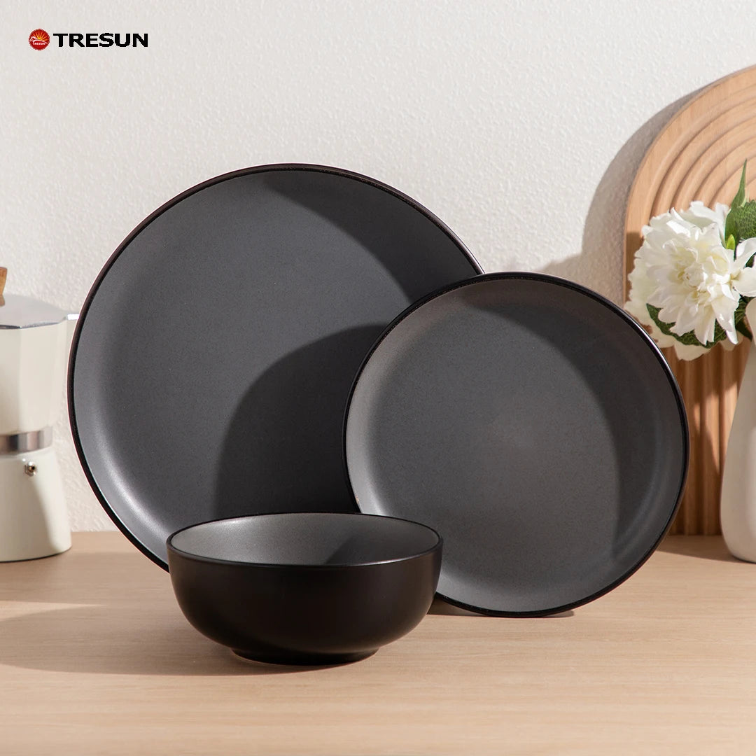 wholesale price c grade big sale brown black rustic western complete set ceramic tableware dinner dinnerware set for restaurant